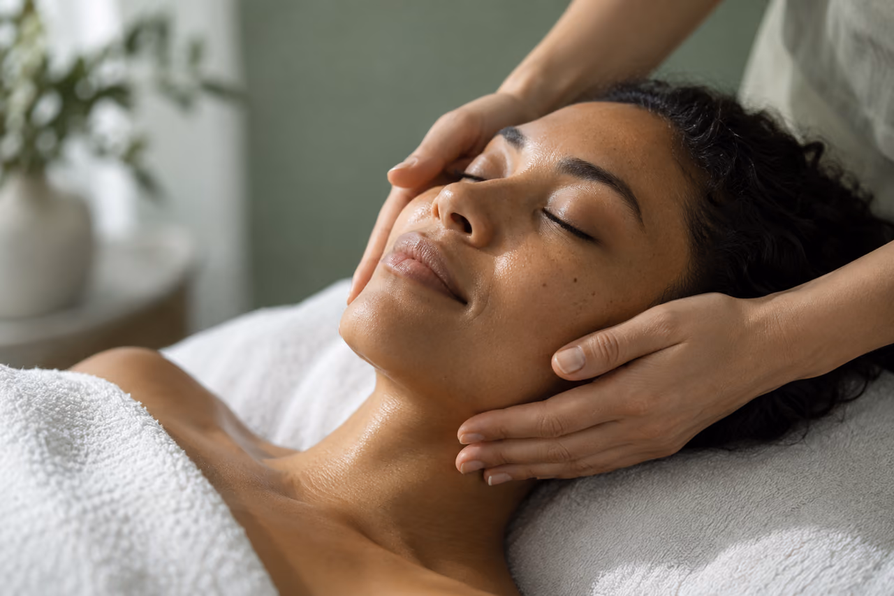 A relaxed facial massage in soft natural light
